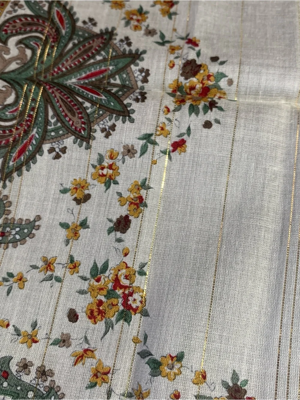 Dior Red, Cream & Brown Paisley Silk Scarf